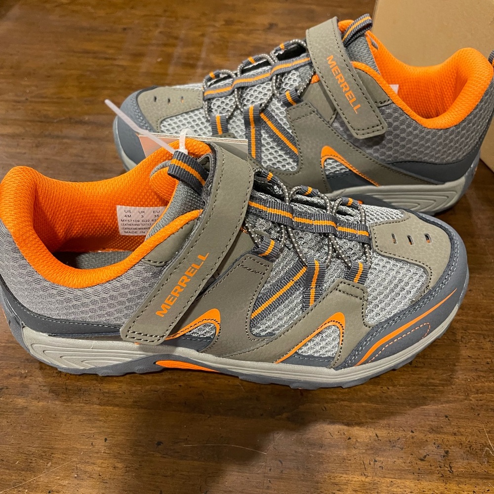 New in box, never worn: boys Merrell shoes